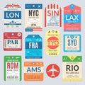 Luggage tag set. Airport baggage tickets. Travel labels. Vector illustration